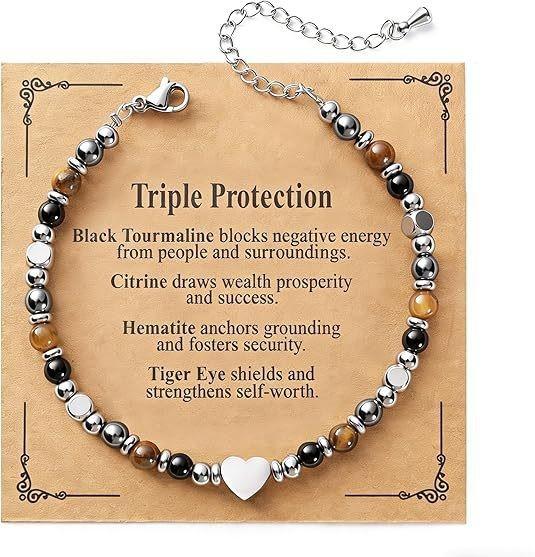 Triple Protection Bracelet Maternity Bracelet Beaded Ladies Pregnancy Gift Obsidian Aquamarine Moonstone Bracelet Women