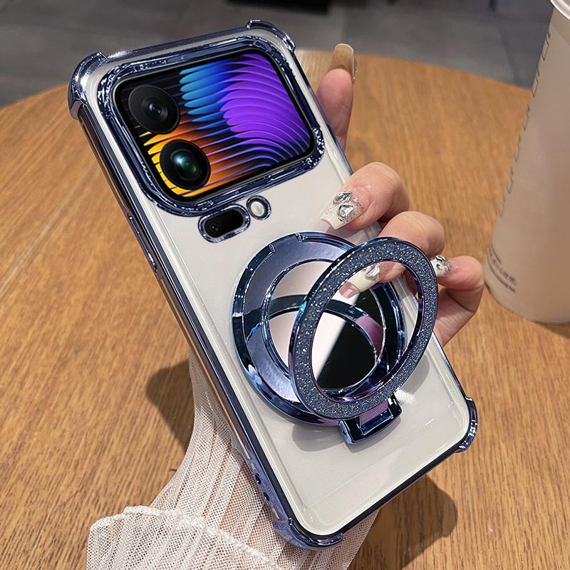 

Для Xiaomi 17 Pro Max Блестящий Зеркальный Магнитный Чехол-Подставка для Телефона для Xiaomi Mi 17Pro Ударопрочный Мягкий Силиконовый Гальванизированный Чехол Xiaomi 17 синий