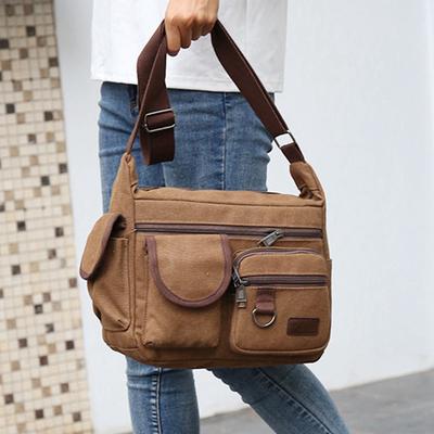 Men Canvas Crossbody Bags Multifunction Handbags Solid Zipper Shouder Bags Single Strap Handbags