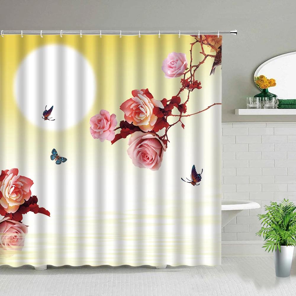 Flowers Plant Shower Curtains 3D Simple Purple Dandelion Flower Printing Polyester Home Decoration Waterproof Bathroom Curtain