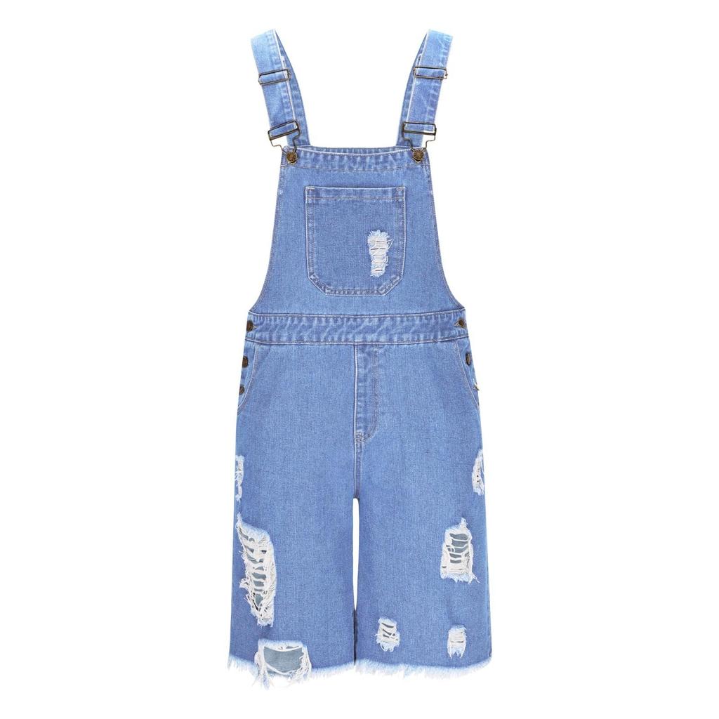 Men's Fashion Solid V-Neck Button Pocket Wash Water Denim Adjustable Short Strap Jumpsuit