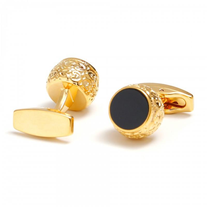 

Men s Cufflinks Retro Gold Pattern Round Black Face French Jewelry artificial