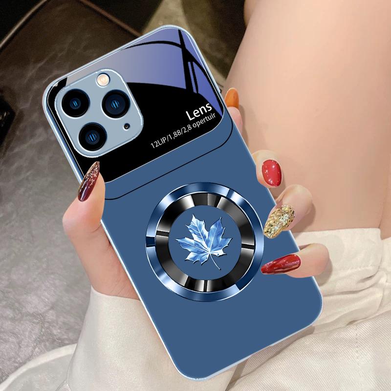 Kreis Ahornblatt Für IPhone 16 Pro Max 15 Pro 14 13 12 Mini 11 XS Max XR 7 8 Plus SE 2022 Gehärtetes Glas Handyhülle