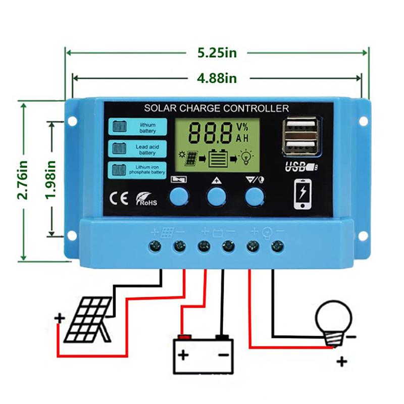 30A 20A 10A Solar Charge Controller 12V 24V Auto Solar Panel Pv Lcd Controller