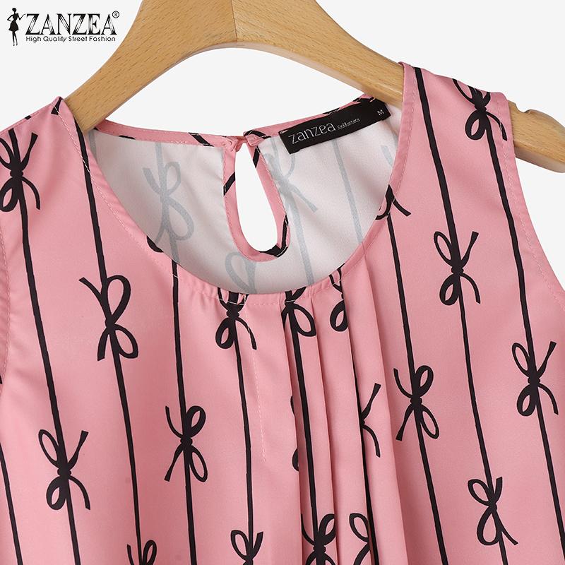 ZANZEA Womens Casual O-neck Sleeveless Summer Print Tank Tops