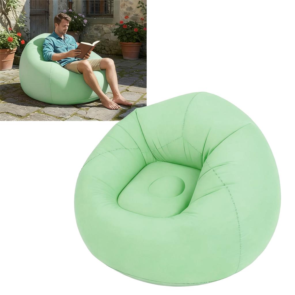 Uppblåsbar bönpåse utan bönor PVC Mjuk flockning Ergonomisk uppblåsbar loungefåtölj för vardagsrum sovrum