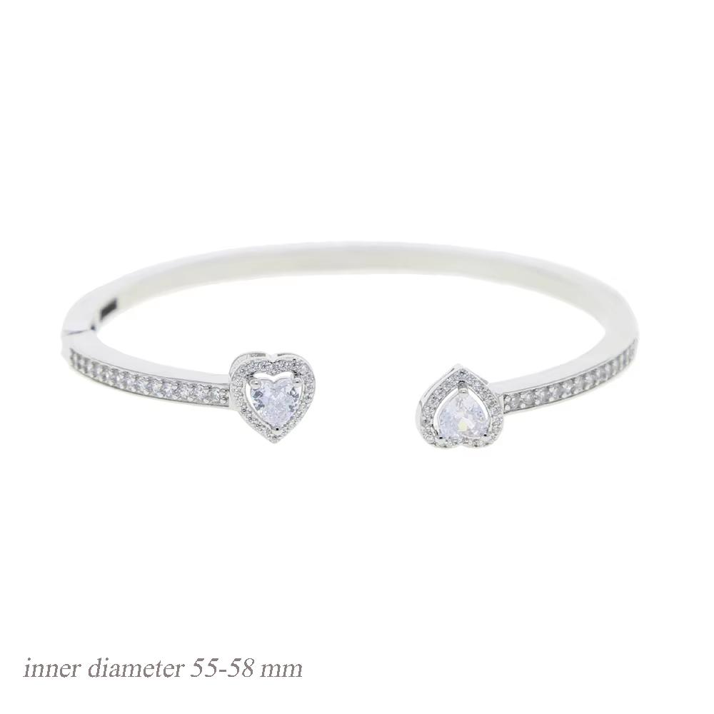2025 New Arrived Women Wedding Jewelry Open Adjusted Size Micro Paved CZ Fashion Heart Shape Bangle Bracelet