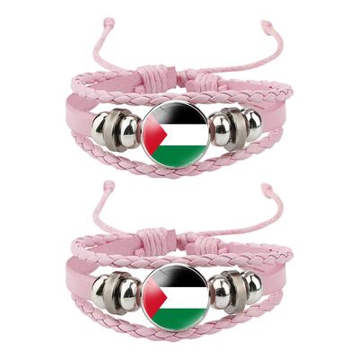 2pcs PU Minimalist Palestinian Flag Bracelets Comfortable To Wear Stylish Palestine Flag Bracelet