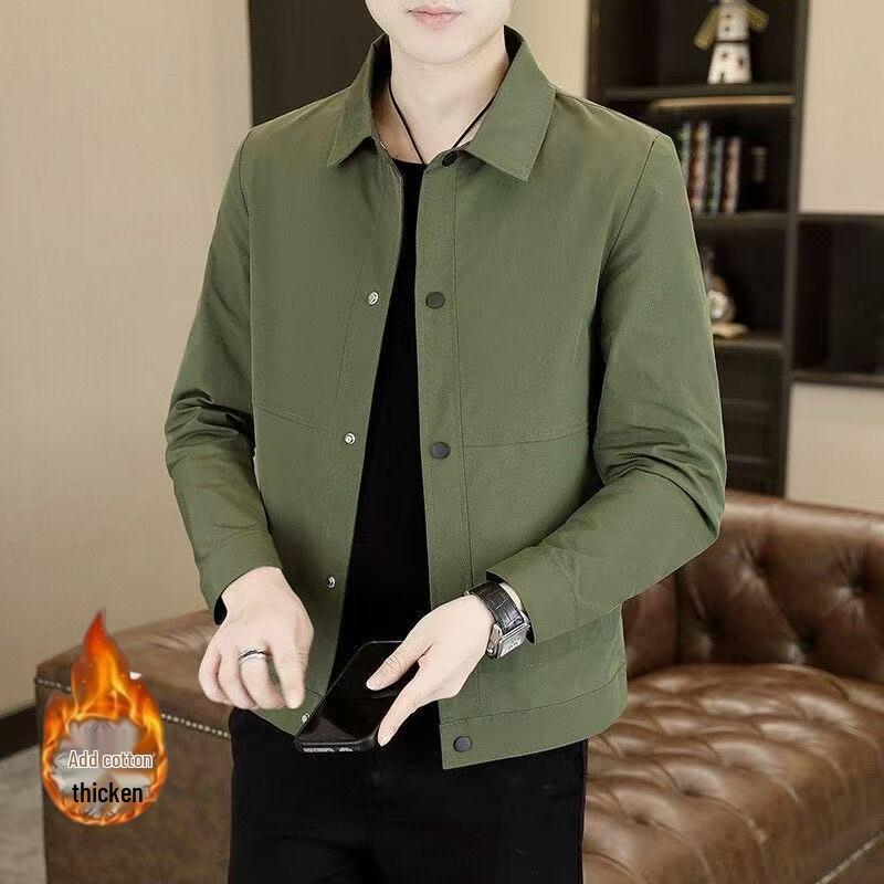 

2025 Men s Spring/Autumn Fleece-Lined Jacket with Thick Collar - High-End Casual Wear for Administrative Cadres 2XL (for 65-72.5 kg)
