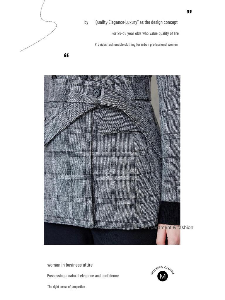 Luxurious British Style Dark Plaid Suit: Women's Jacket & Straight-Leg Pants Two-Piece Set for Autumn/Winter.