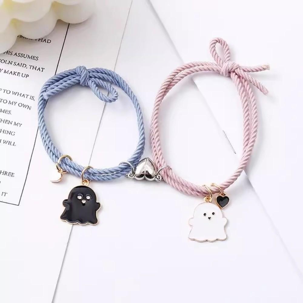 Love Heart Magnet Ghost Magnetic Rope Bracelet Black White Ghost DIY Beaded Rope Halloween Jewelry