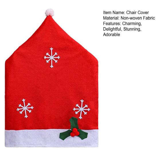 Christmas Chair Cover Non-Woven Santa Hat Shape Red Xmas Chair Back Covers with Snowflake