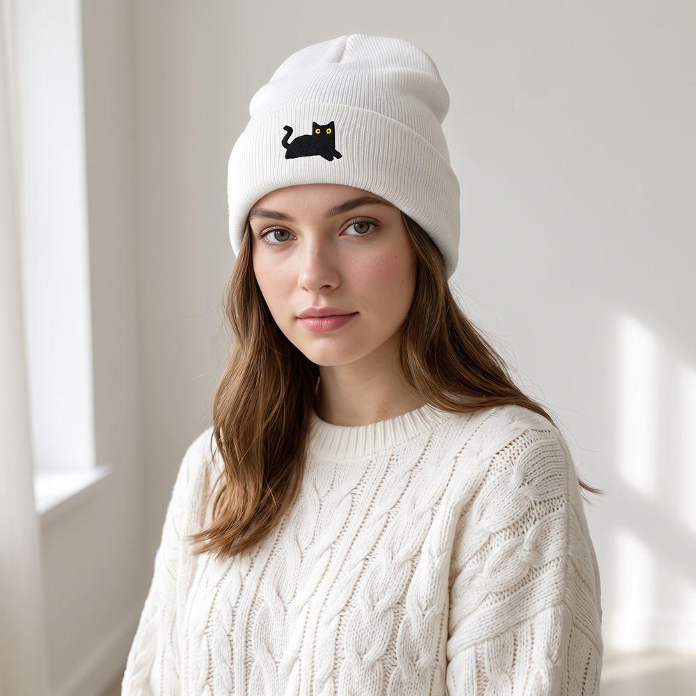 Cute Embroidered Cat Knitted Hat Warm Winter Caps Cute Knit Beanies Winter