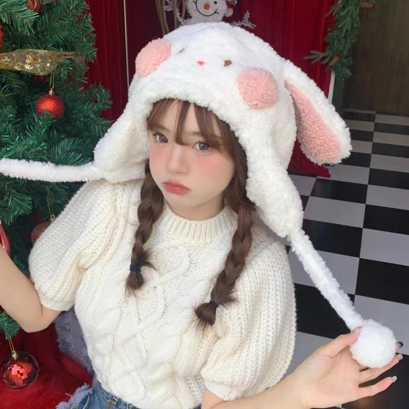 Cartoon cute big-eared rabbit female new winter thickened warm plush ear cap