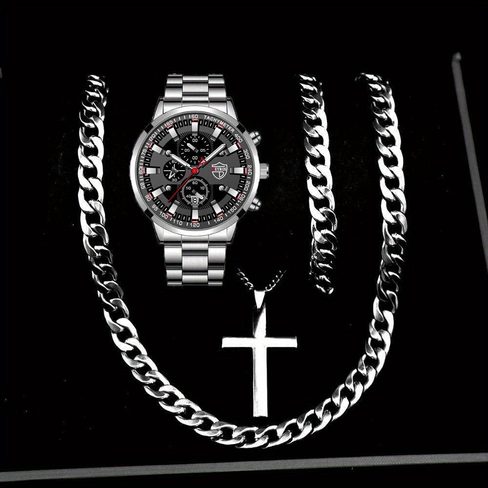 Watch Four-Piece Men S Accessories Watch Necklace Bracelet Cross Necklace Men S Quartz Watch