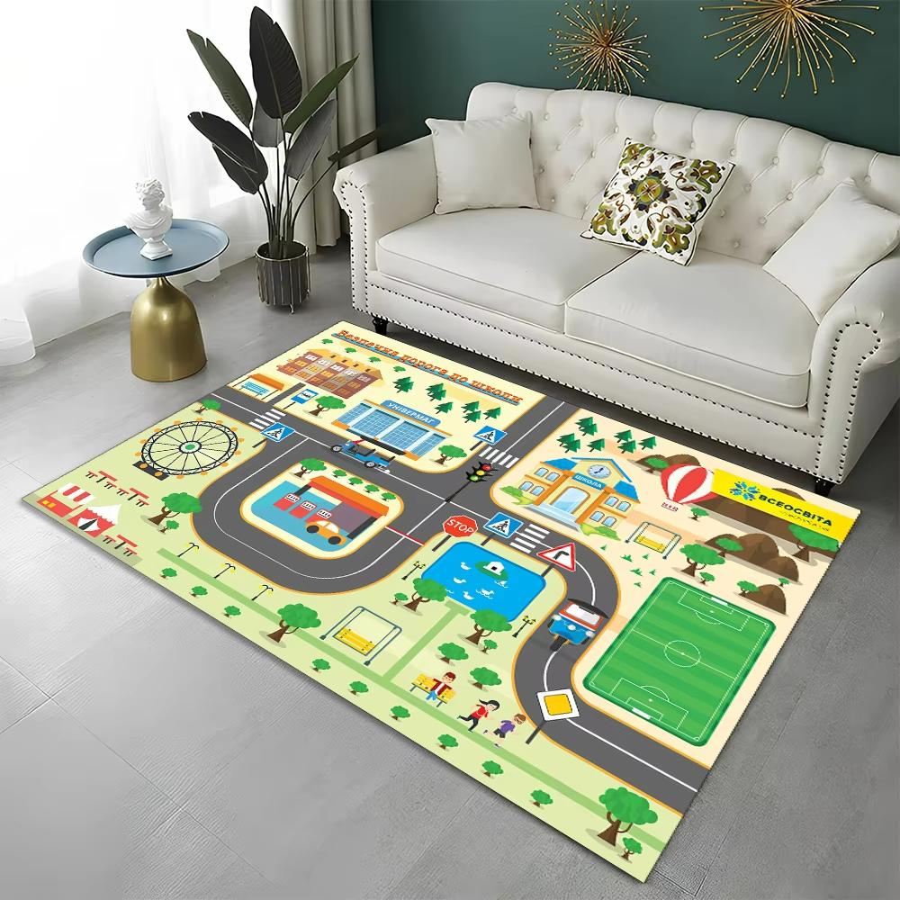 Autobahn Stadtverkehr Spielmatte Rutschfeste Stadtverkehr Teppich für Kinderzimmer Verkehrsthema Spielteppich Heimdekoration Eingang Fußmatte