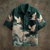 Men Short Sleeve Shirt Graphic Print Lapel Button‑Down Loose Casual Summer Beach Streetwear Blouse