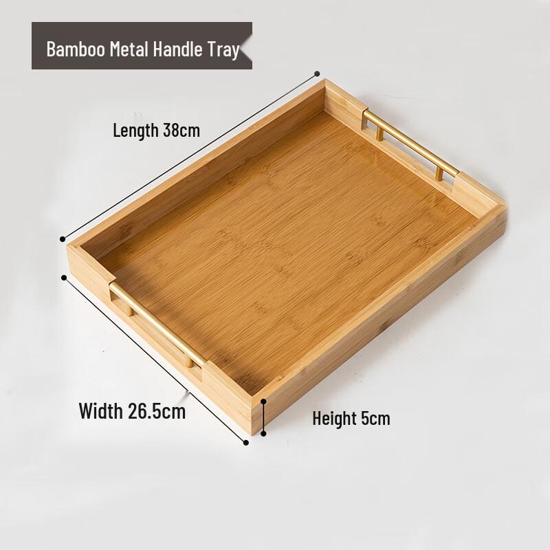 Xuanrun Rectangular Bamboo Wood Serving Tray with Metal Handles