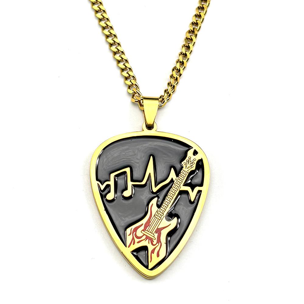 Hiphop Guitar Pick Sound Wave Chain Necklace For Women Men Stainless Steel Silver Musical Rock Punk Jewelry