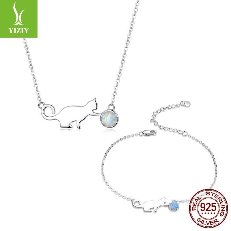 Cat Opal Bracelet 925 Sterling Silver, Cat Pet Platinum Plated Bracelet Jewelry Scb175