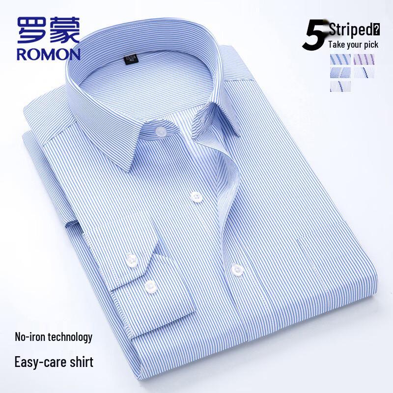 ROMON Men s Business Casual Non-Iron Striped Long-Sleeve Shirt 44
