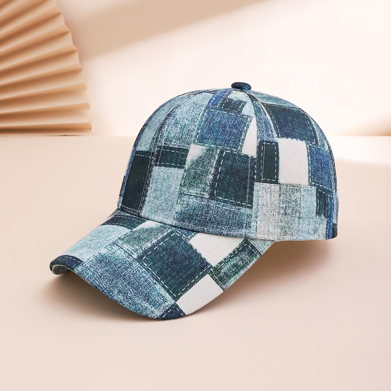 European and American retro cowboy baseball cap, checkerboard record, fashionable printed outdoor sunshade baseball cap One Size