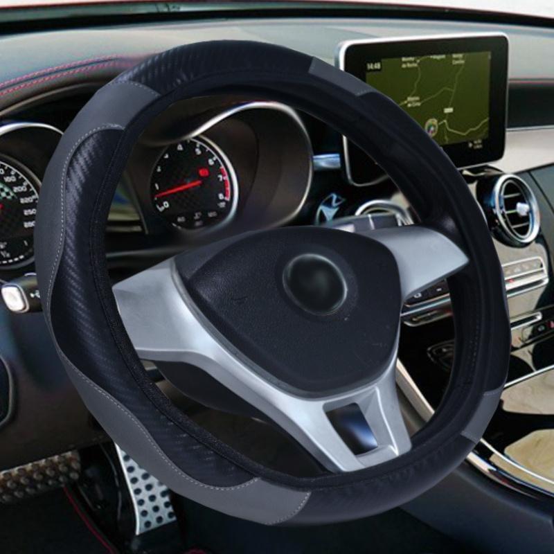 1pc, PU Carbon Fiber Leather Car Steering Wheel Cover, Without Inner Ring Suitable for 14.5-15 Inches of Automotive Supplies.