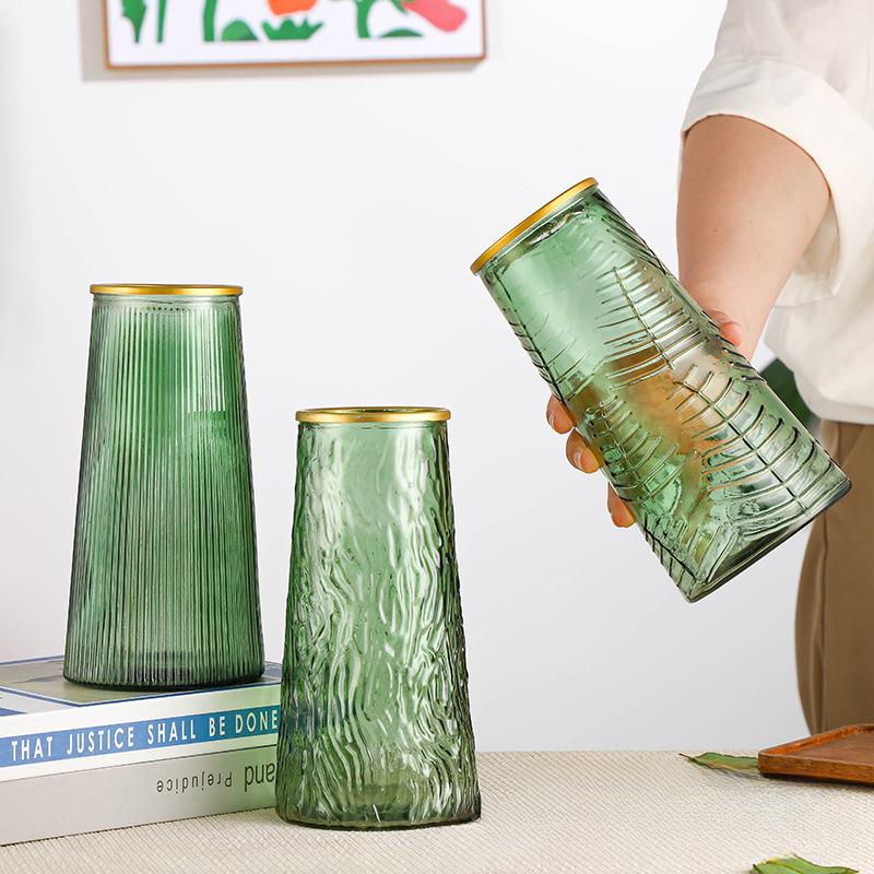 Painted Gold Vases Colored Glass Vases Large-sized Water Lilies Flower Ware Living Room Decoration Light Luxury Ornaments