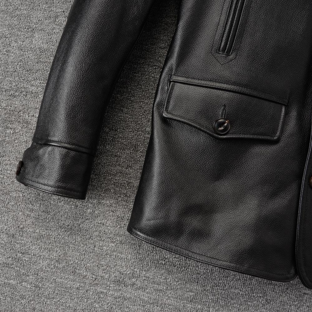 Casual Men Jacket Genuine Cow Leather Coat Black Real Cowhide Coat Slim Fit Spring Autumn