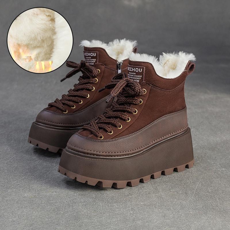 

Johnature Шерстяные Теплые Ботинки на Толстой Подошве Ретро Натуральная Кожа Удобные Женские Ботинки на Платформе 37 кофейный