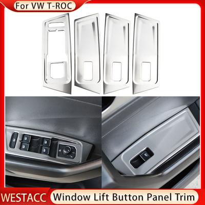4Pcs Stainless Steel Car Window Lift Button Panel Decoration Cover Sticker for Volkswagen VW T-roc Troc 2018-2022