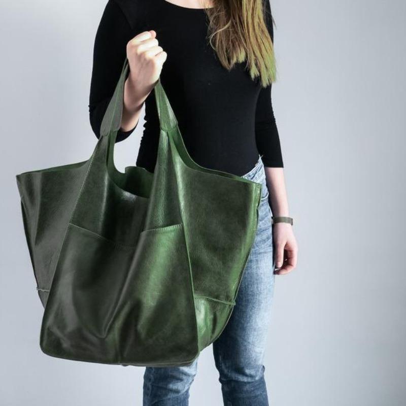 Retro Simple New Simple Large Bag Soft Leather Large Capacity Shoulder Portable Tote Women's Bag