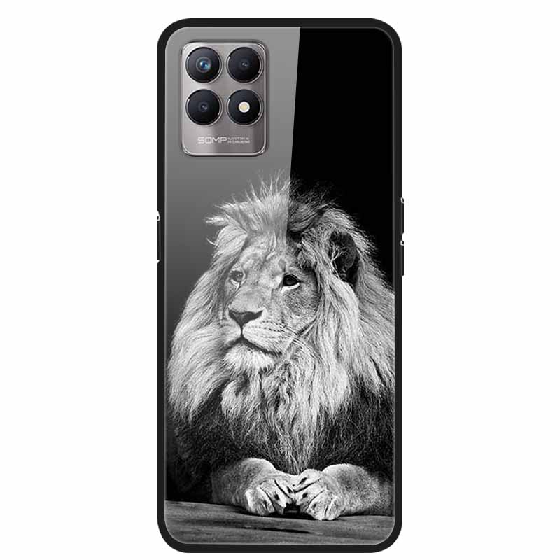 For Realme 8i Case Tempered Glass Hard Clear Phone Case For OPPO Realme 8i RMX3151 Realme 7 Pro Animals Wolf Shockproof Coque