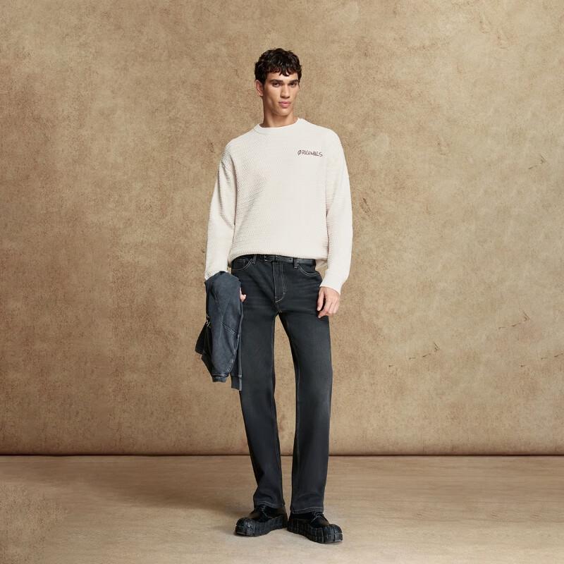 JACK&JONES Men's Embroidered Loose Fit Crew Neck Sweater