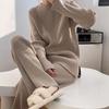 Side Slit Knitted Sweater Women Musilm Sets Warm Trousers Wide-leg Pants Two-piece Suit Elegant Femme Modest Islamic Clothing