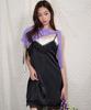 Opening Sunshine Ribbon Shoulder Satin Lace Mini Dress Black