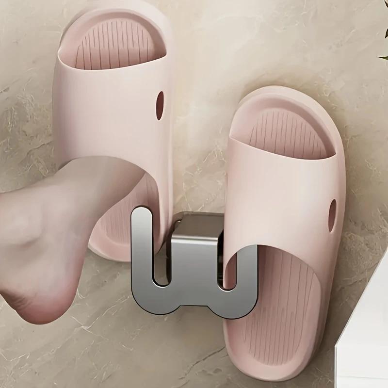 

Алюминиевая полка для тапочек в ванной, настенное хранение обуви без отверстий за дверью туалета, экономящая место сушилка для тапочек серый