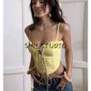 Summer New Product Women's Clothes French Sexy Sexy Style Square Collar Sleeveless Open Back Shoelace Tight Short Sling Tops