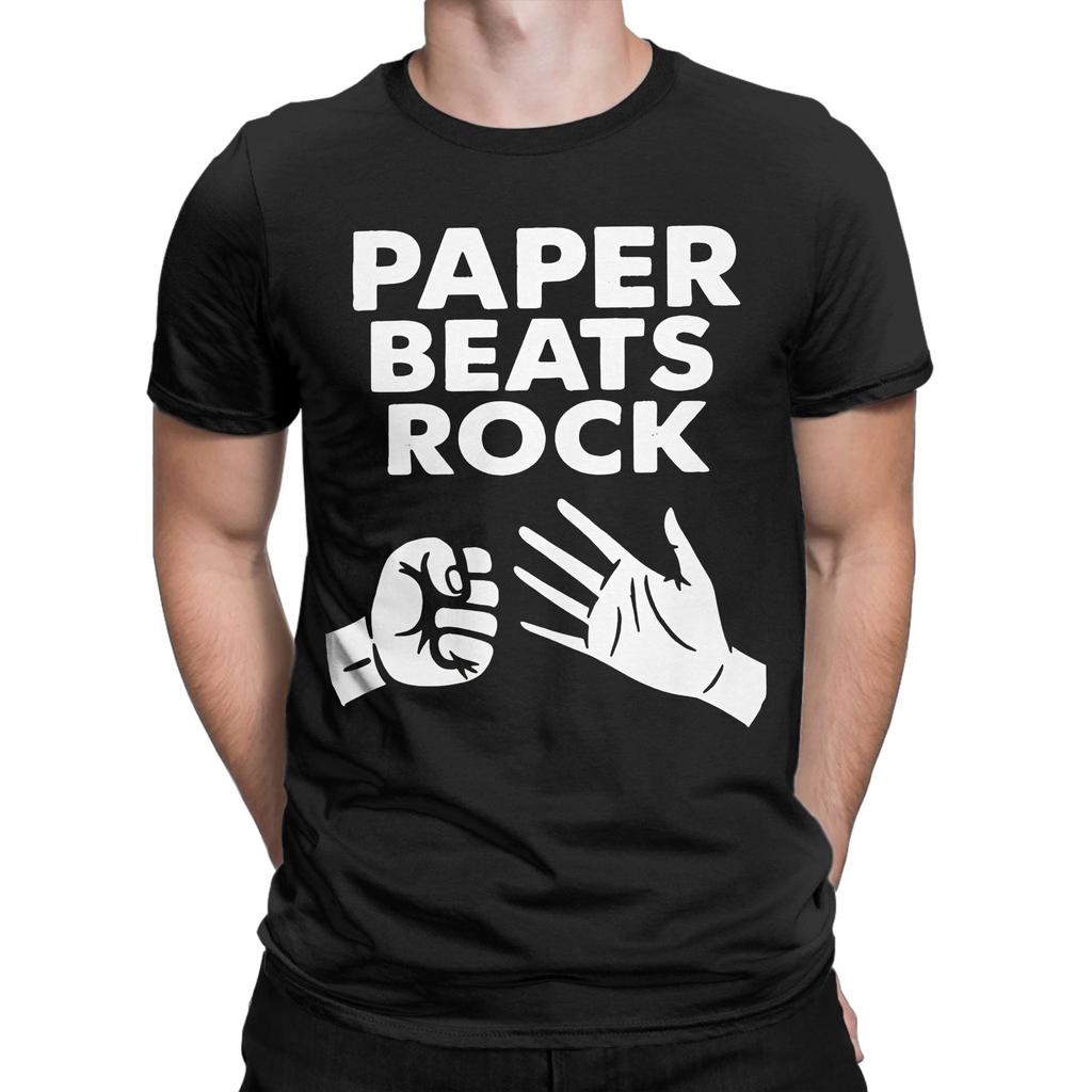 Paper Beats Rock TShirts for Men Crew Neck Pure Cotton T Shirt Rock Paper Scissors Short Sleeve Tee Shirt Big Size Clothing