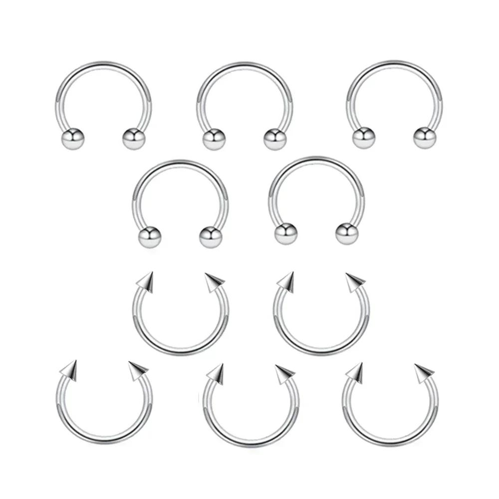 5-20pc 6-14mm Surgical Steel Horseshoe Nose Septum Ring Bar 3mm Ball Ear Lip Barbell Stud Piercing 16G
