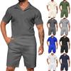 Herrkläder - Casual Sportset med Krage och Kort Ärm, samt Shorts - Tvådelat Set