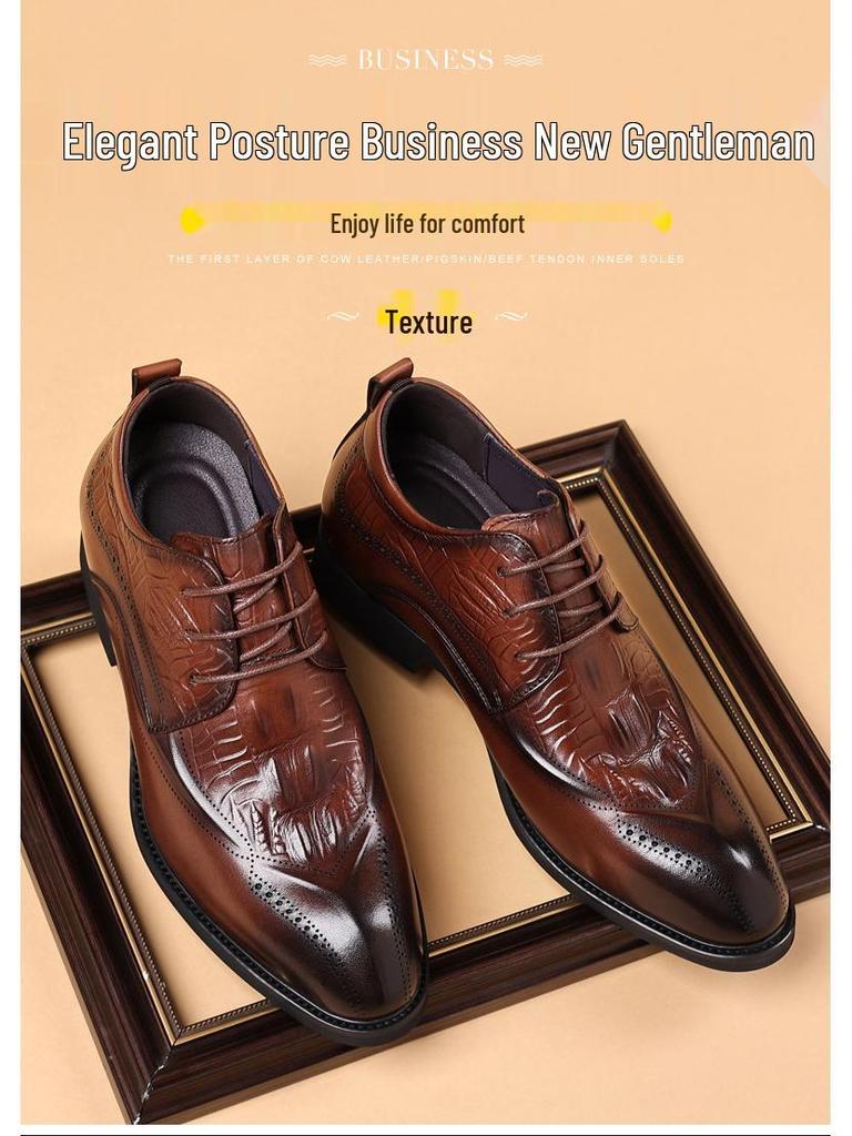 Podwyższające wzrost brytyjskie brogsy skórzane męskie buty formalne