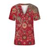 Fashion Womens Loose Summer Printing V Neck Button Button Short Sleeve Casual Tops