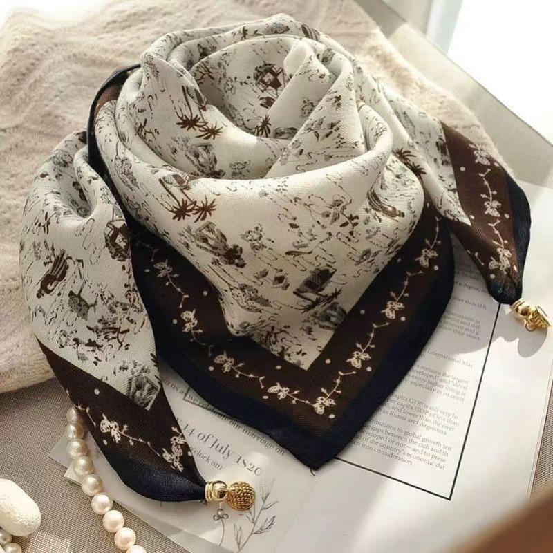Womens Cotton Square Scarf With Magnetic Clasp Lightweight Winter Wrap Accessory Floral Print
