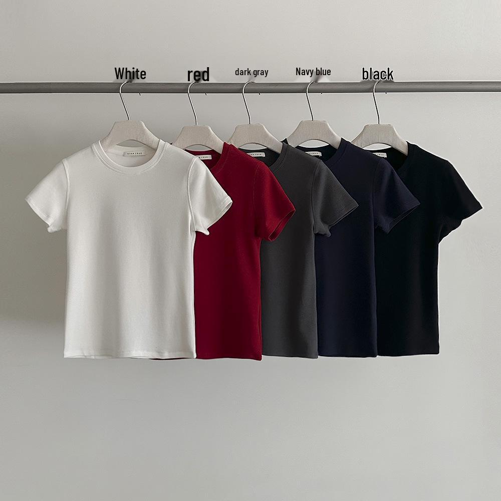 EverTrue Women s Knit Round Neck Short Sleeve Loose Top - Autumn/Winter Korean Style, Pure Color Small красный