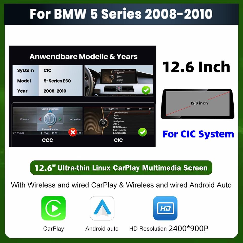 

12.6 inch Ultra Wide Linux Screen Upgrade for BMW E60 5 Series 2003-2008 CCC 2008-2010 CIC Plug and Play Supports Factory iDrive