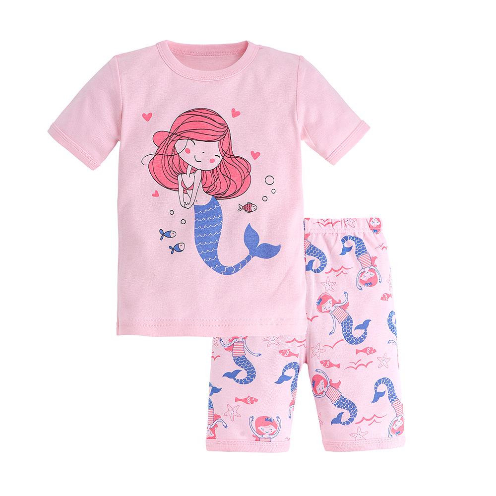 Girls' Pure Cotton Cartoon Pajamas - Spring/Summer 2025, Short Sleeve, European & American Style Baby Homewear.