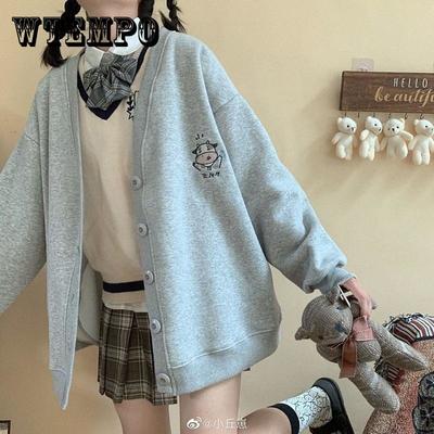 Autumn  Winter Button Cardigan Sweater Women Cute Embroidery Student Loose Coat Female College Style