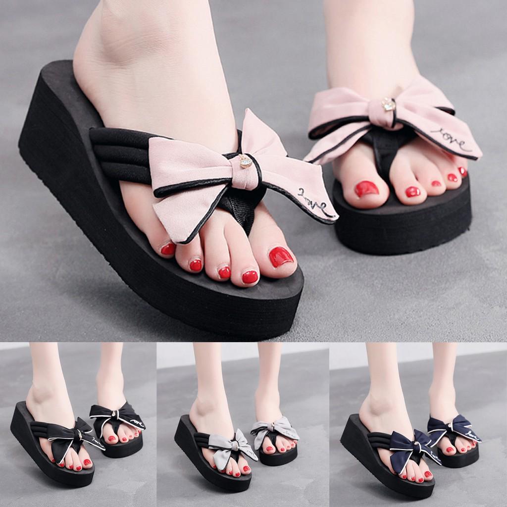 Women Thick Bow Slippers Wedge Heel Slipper Booties For Women Indoor Slippers For Women And Men Shower Quick Drying Bathroom