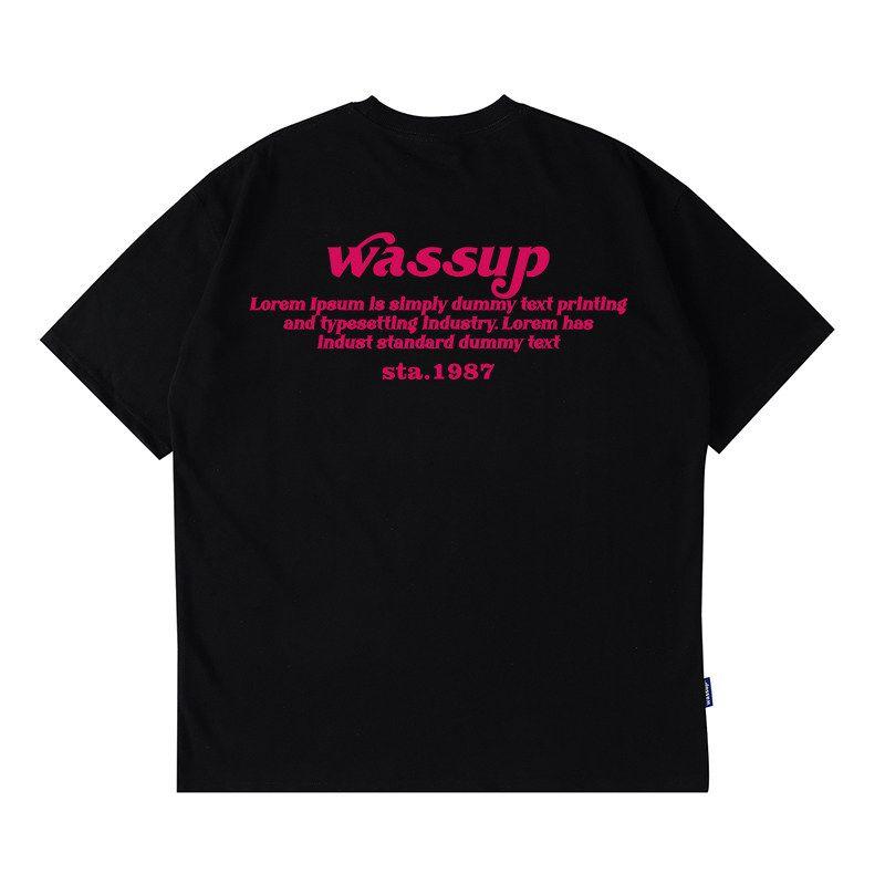 Wassup Heods American-Style Heavy Letter T-Shirt for Men, Summer 2024 New Trendy Brand, Loose Short-Sleeve for Couples